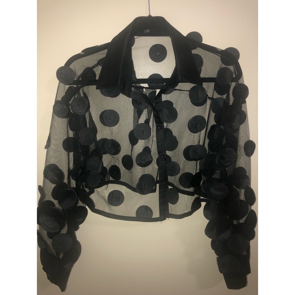 BLACK SHEER BLOUSE WITH PETALS.